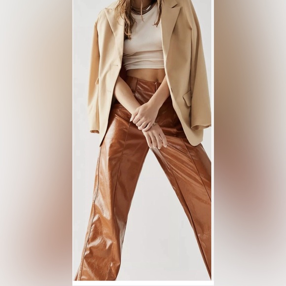 FREE PEOPLE Star Crossed Lovers Faux Leather Tan Trousers size 0 - Picture 4 of 14